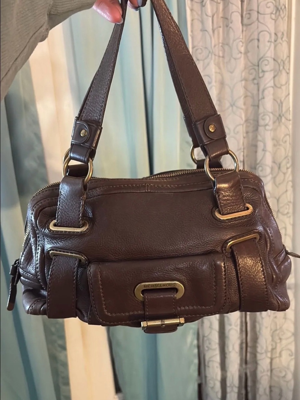 Michael Kors Vintage Brown Leather Buckle Satchel
